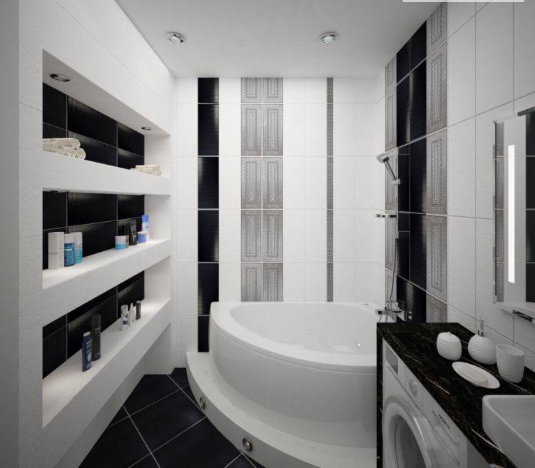 Дизайн ванной комнаты в черно-белых тонах