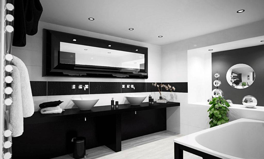 Черно белый интерьер ванной комнаты - подборка фото лучших идей
